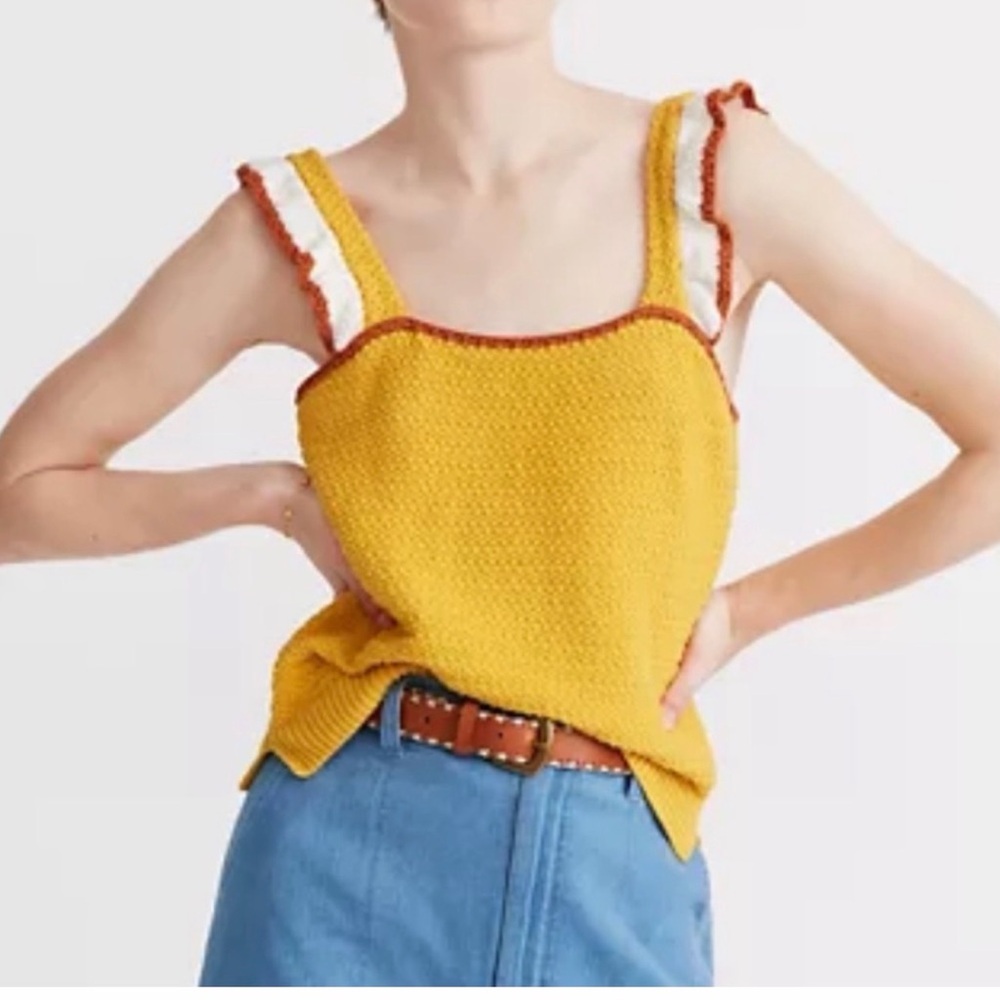 Madewell Colorblock Crocheted Ruffle-Strap Sweater Tank #63